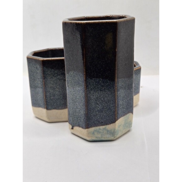 Hand Thrown Stegall Pottery TN Hexagonal Desk Organizer/Vase Signed - Picture 2 of 9